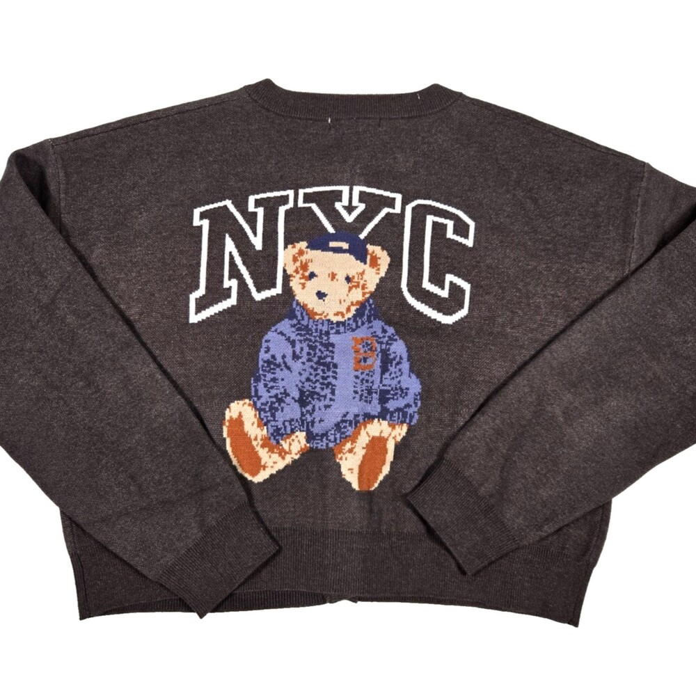 Grayson Threads New York Teddy Bear Print Women's XL Cardigan Sweater NWT
